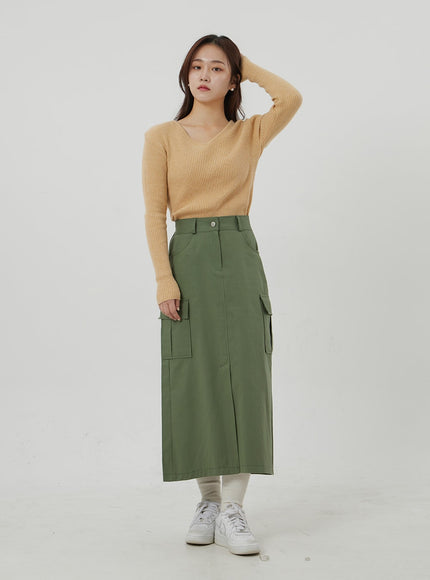 Ribbed Knit V-Neck Top OJ325