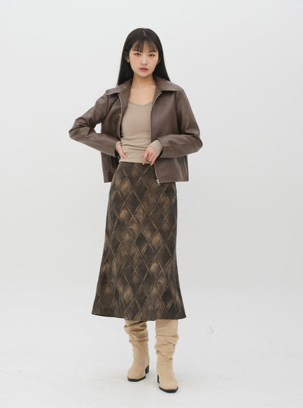 Faux Leather Jacket with Collar C2001