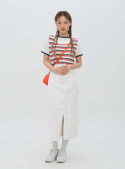 Pattern Cropped Knit Vest C1002
