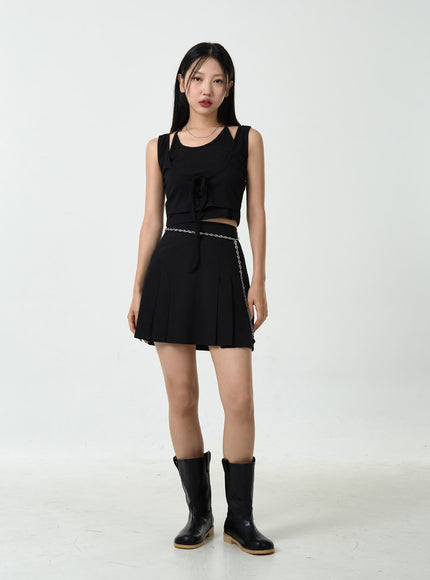 Corset Lace-Up Ribbed Sleeveless Top CU18