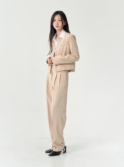No Collar Semi Cropped Blazer OS13
