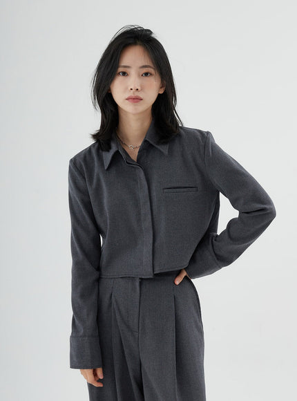 Hidden Button Crop Shirt ON11