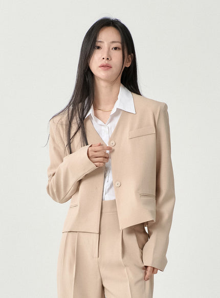 No Collar Semi Cropped Blazer OS13