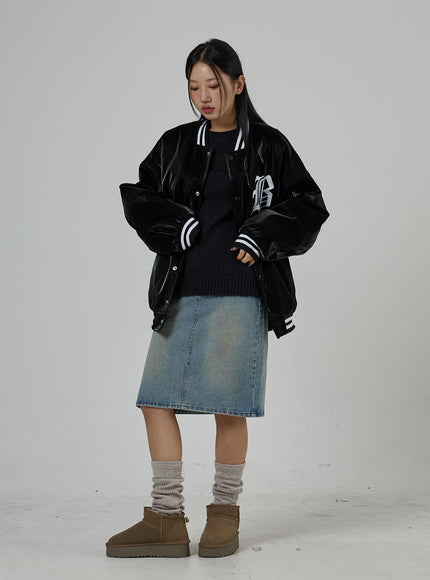 Faux Leather Oversized Graphic Jacket Unisex CD27