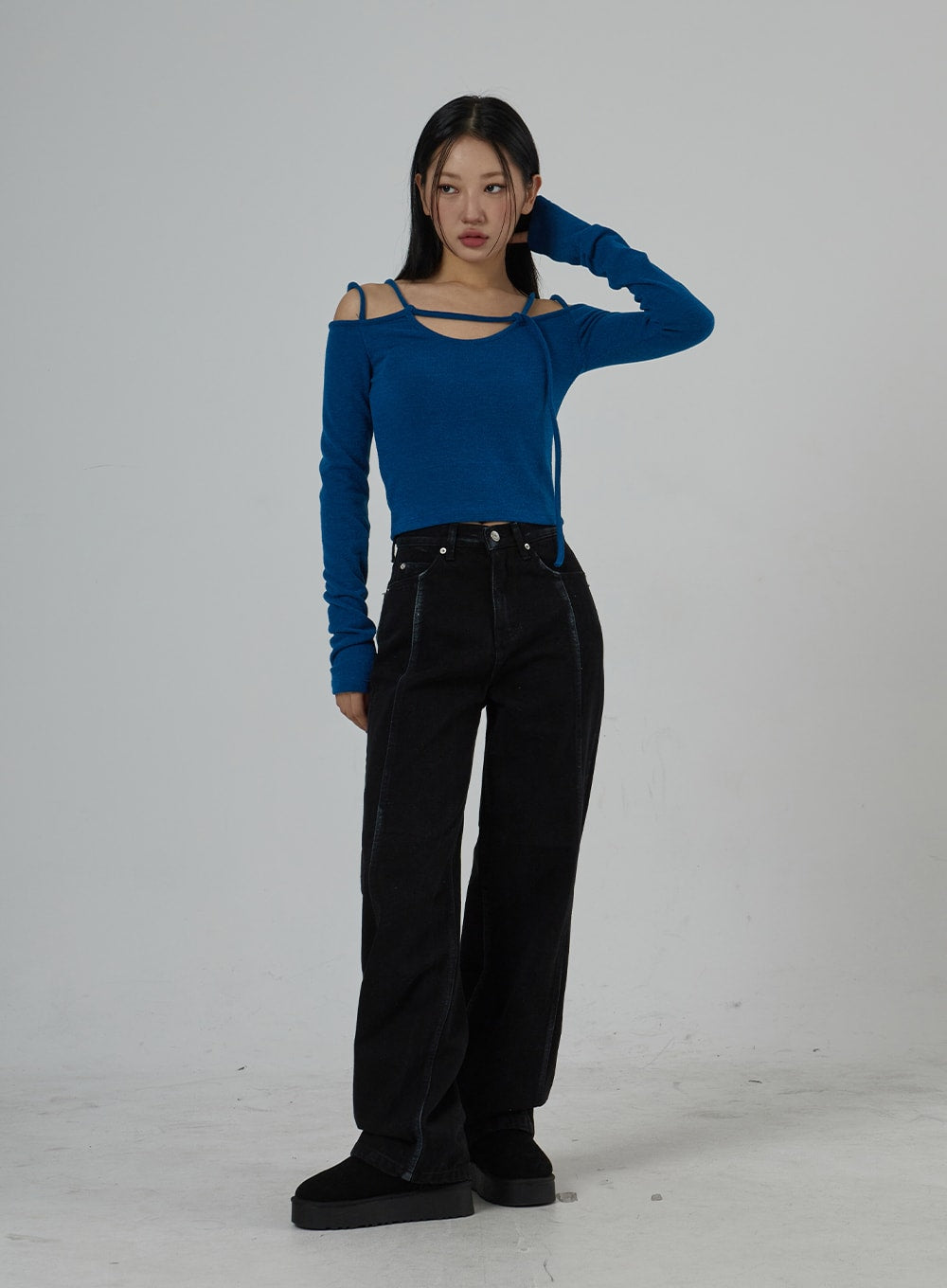 Double Strap Long Sleeve Cropped Top CD28