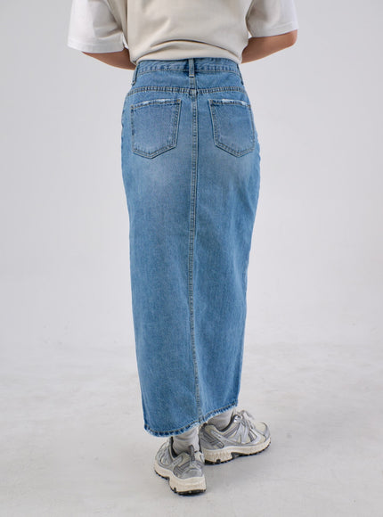 Front Slit Denim Maxi Skirt IA305