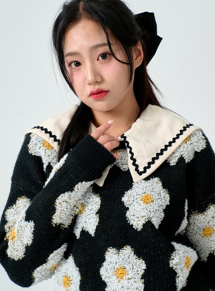 Flower Round Neck Knit BD01