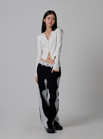 Two Way Zipper Cropped Knit Top IJ310