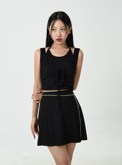 Corset Lace-Up Ribbed Sleeveless Top CU18