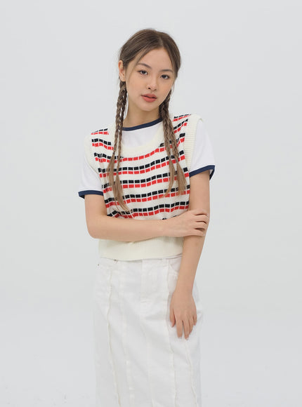 Pattern Cropped Knit Vest C1002
