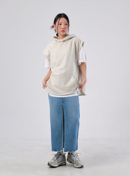 Front Slit Denim Maxi Skirt IA305