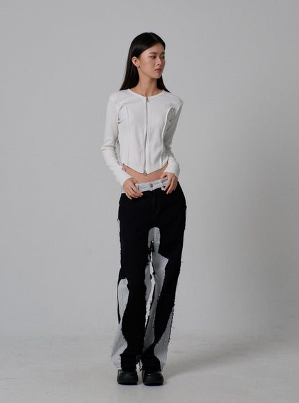Two Way Zipper Cropped Knit Top IJ310