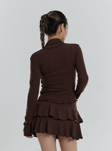 Front Tie Cardigan And Wavy Mini Skirt Set CN24