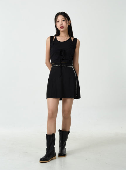 Corset Lace-Up Ribbed Sleeveless Top CU18