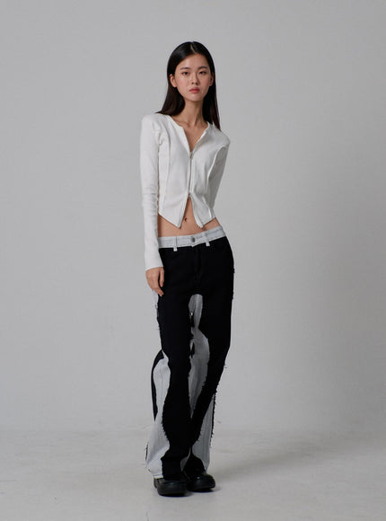 Two Way Zipper Cropped Knit Top IJ310