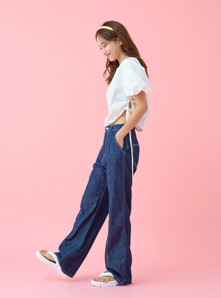 Stitch Line Wide Leg Denim Pants BG03