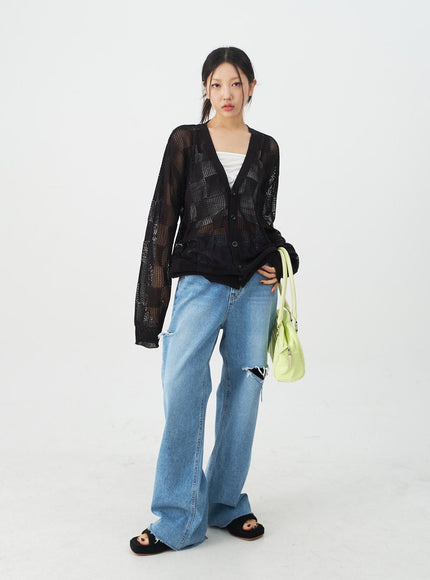 Checkered Oversized Cardigan CJ09