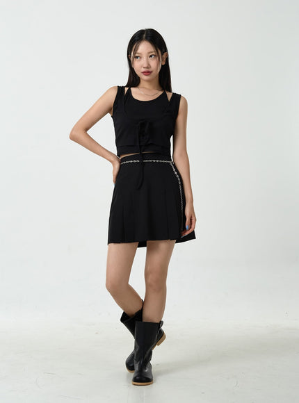 Corset Lace-Up Ribbed Sleeveless Top CU18