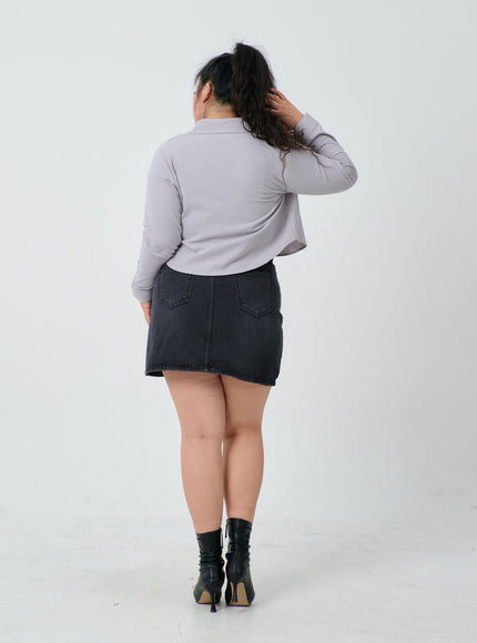 Plus High Waist Denim Skirt ID27