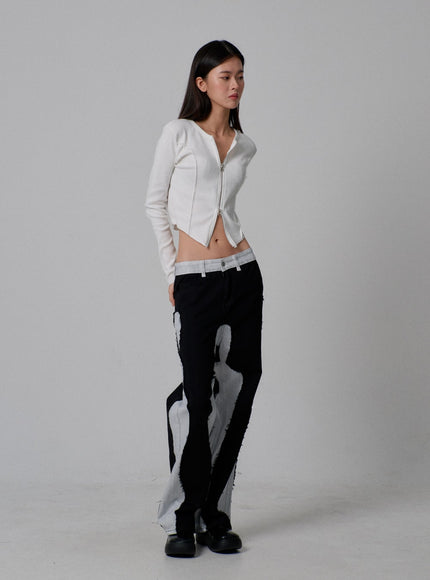 Two Way Zipper Cropped Knit Top IJ310