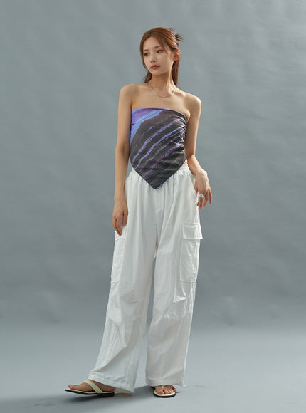 White Nylon Cargo Pants CU21