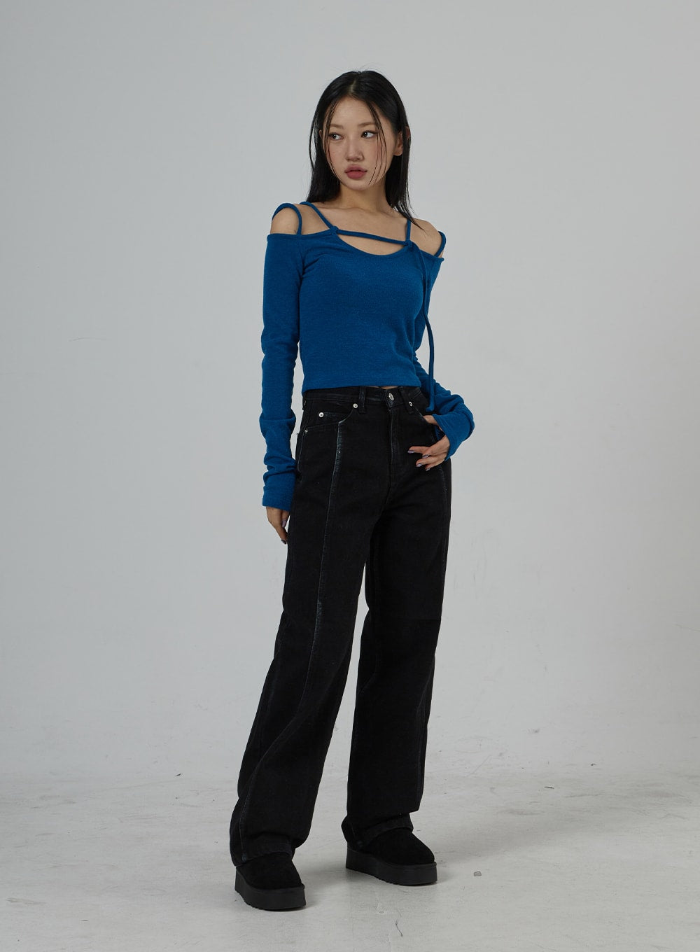 Double Strap Long Sleeve Cropped Top CD28