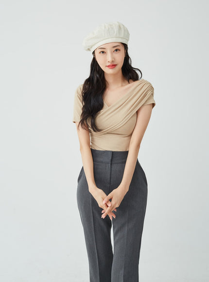 High Waist Boot Cut Slack Pants IU26