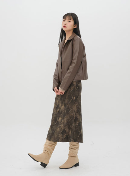 Faux Leather Jacket with Collar C2001