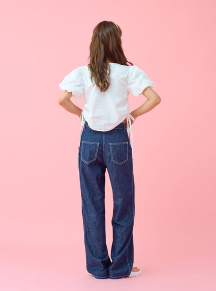 Stitch Line Wide Leg Denim Pants BG03