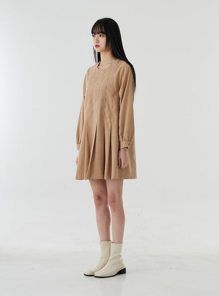 Pleated Puffy Sleeve Mini Dress OO21
