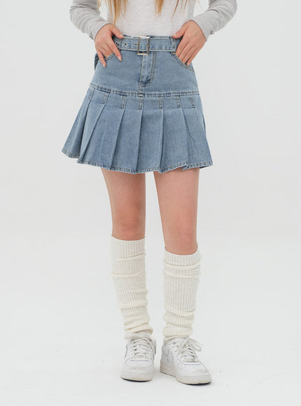 Denim Pleated Mini Skirt
