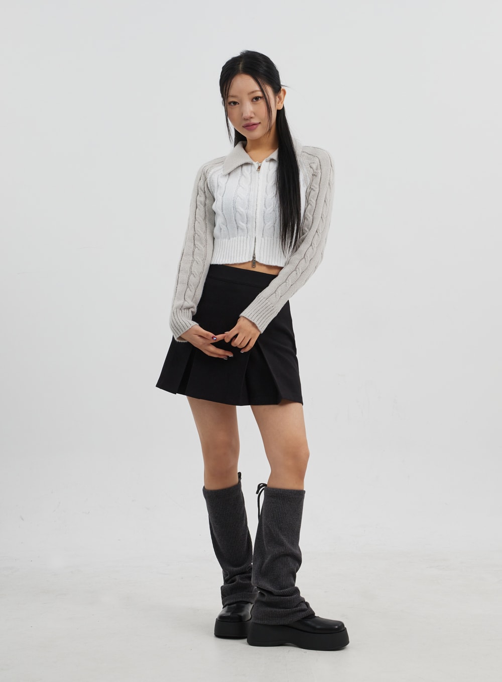 Cable Knit Cropped Zip-Up CJ319