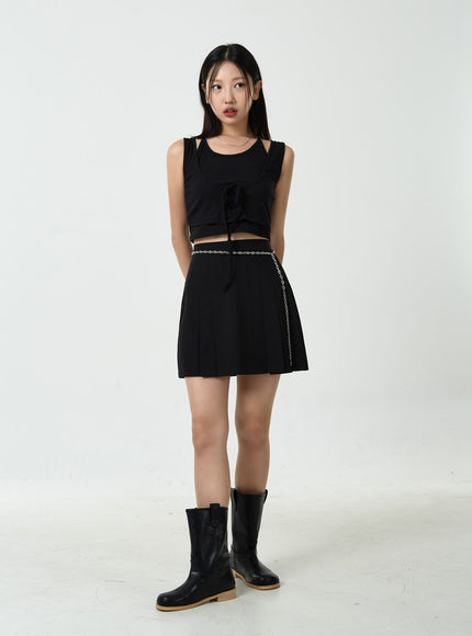 Corset Lace-Up Ribbed Sleeveless Top CU18