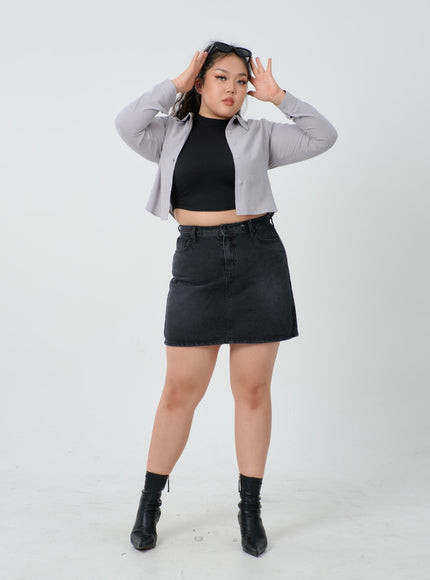 Plus High Waist Denim Skirt ID27
