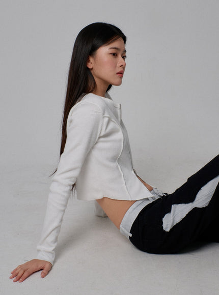 Two Way Zipper Cropped Knit Top IJ310