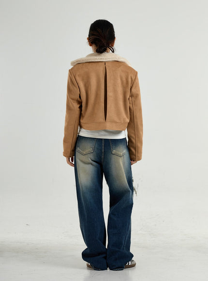 Retro Fur Collar Crop Zipper Jacket CO27