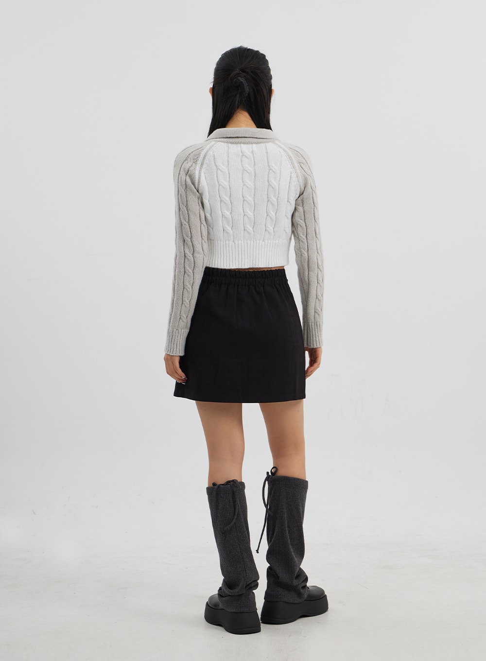 Cable Knit Cropped Zip-Up CJ319