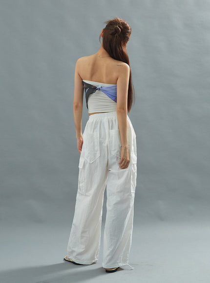 White Nylon Cargo Pants CU21