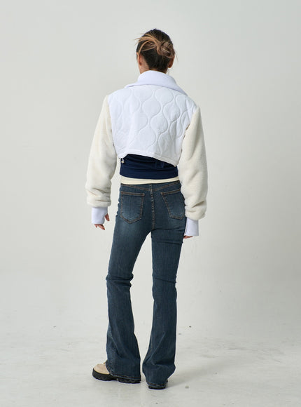 Faux Fur Sleeve Puffer Cropped Zipper Jacket CD19