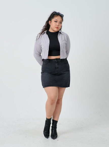 Plus High Waist Denim Skirt ID27