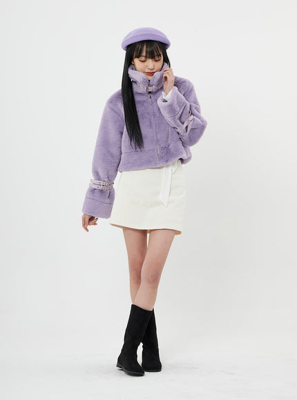 Buckle Soft Fur Crop Shearling Jacket BN04
