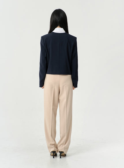 No Collar Semi Cropped Blazer OS13