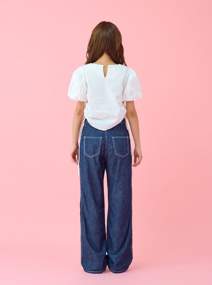 Stitch Line Wide Leg Denim Pants BG03