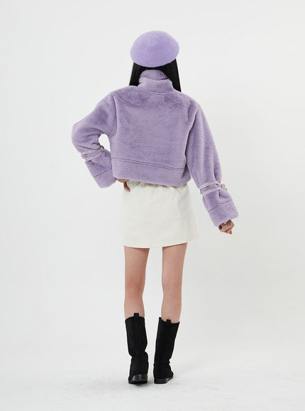 Buckle Soft Fur Crop Shearling Jacket BN04