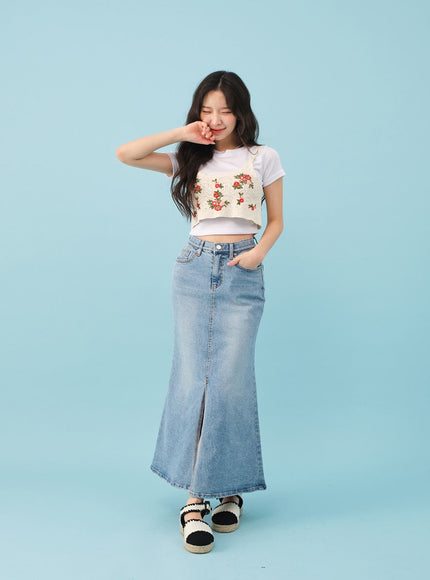Slit Mermaid Fit Denim Maxi Skirt BJ03