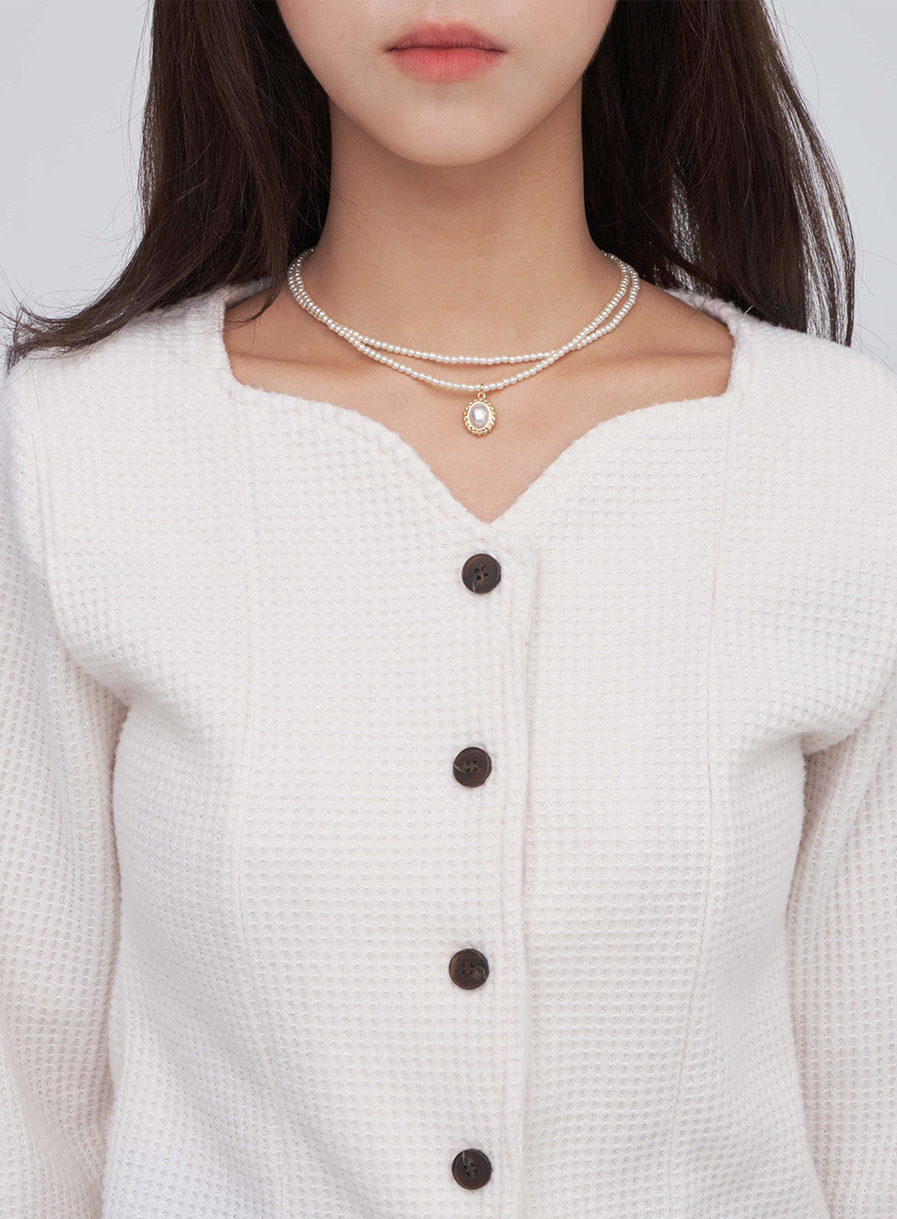 Double Pearl Pendant Choker Necklace
