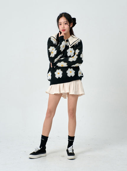 Flower Round Neck Knit BD01