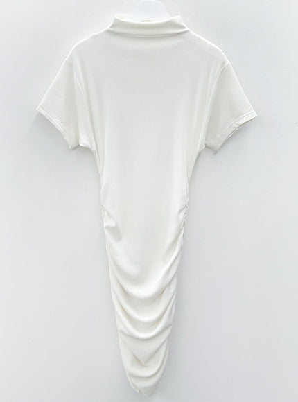 Half Turtleneck Shirring Mini Dress L1002