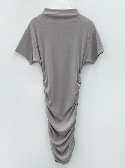 Half Turtleneck Shirring Mini Dress L1002