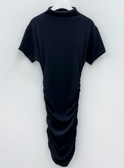 Half Turtleneck Shirring Mini Dress L1002